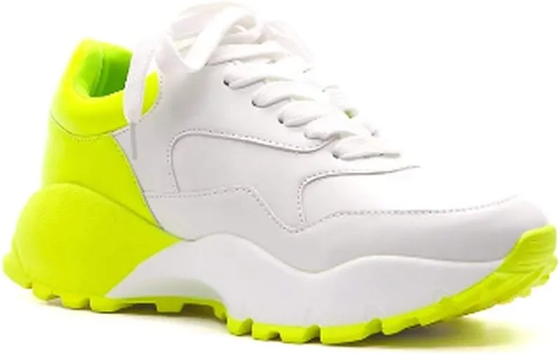 Cape Robbin DIP Glossy Neon Chunky Platform Lace up Sneakers
