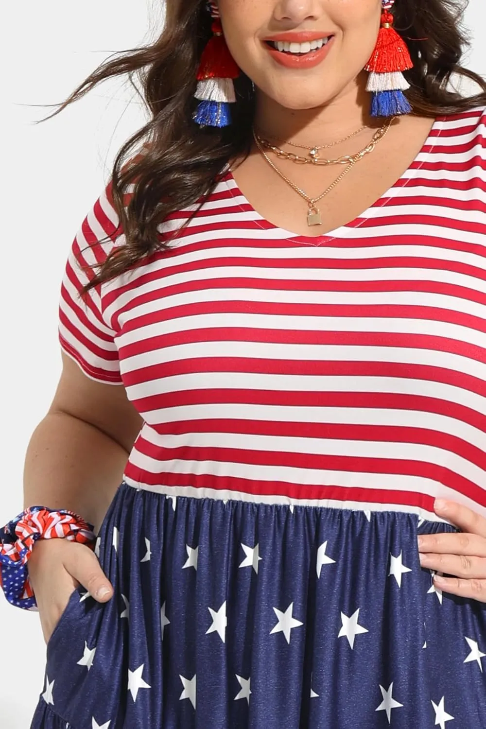 CARCOS Plus Size Dresses for Women Summer Short Sleeve V Neck Patchwork Dresseses XL-5XL