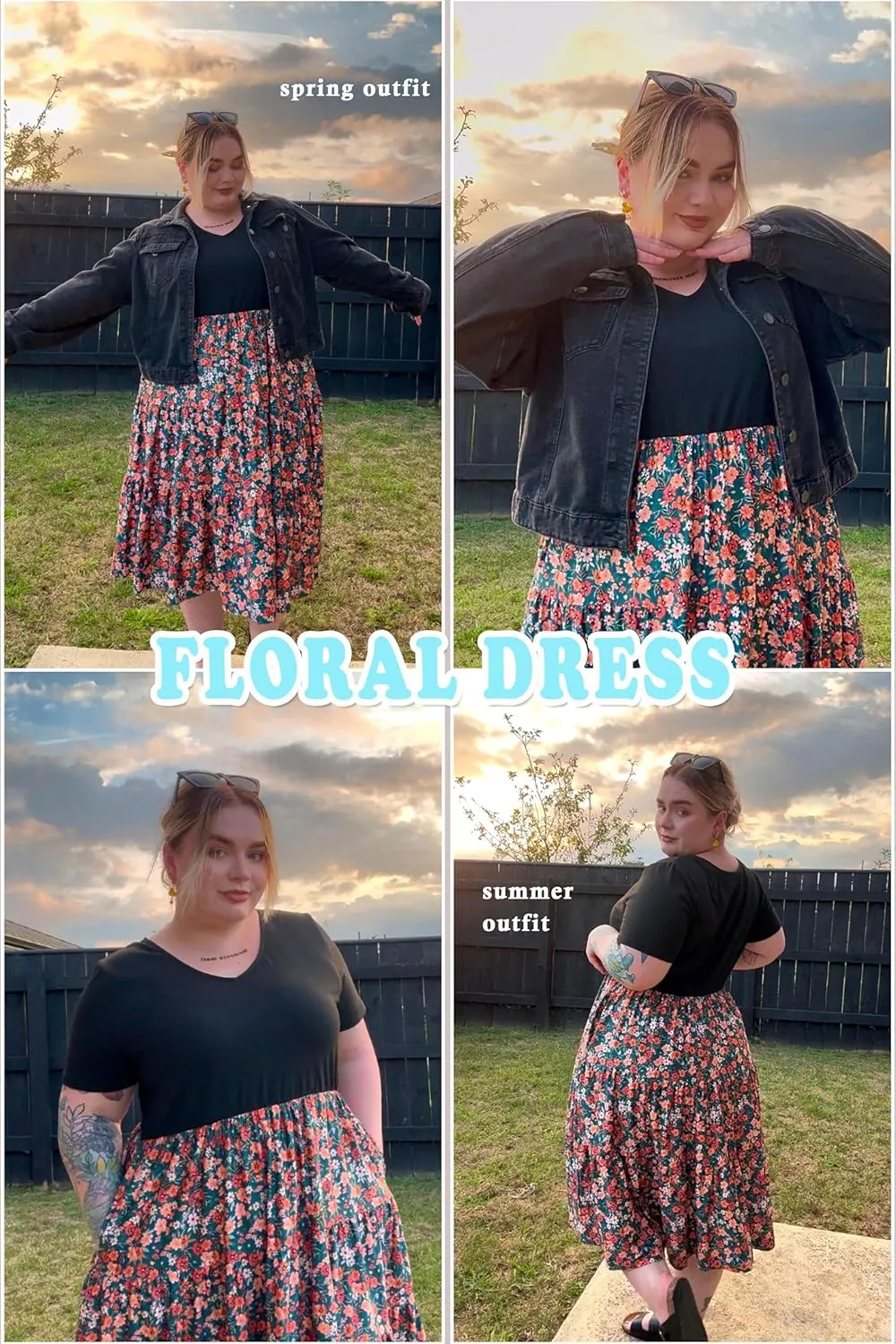 CARCOS Plus Size Dresses for Women Summer Short Sleeve V Neck Patchwork Dresseses XL-5XL