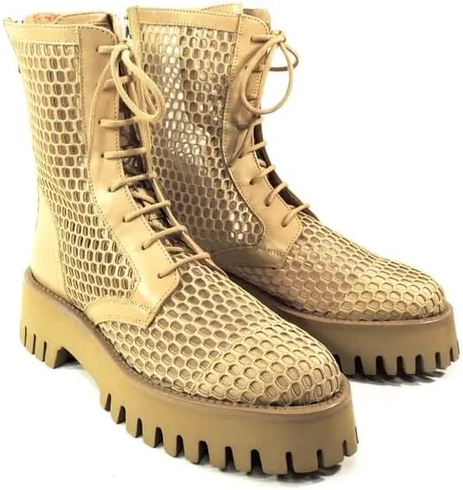 CASADEI Womens Sand Leather Summer Ankle Boots, Lace Up