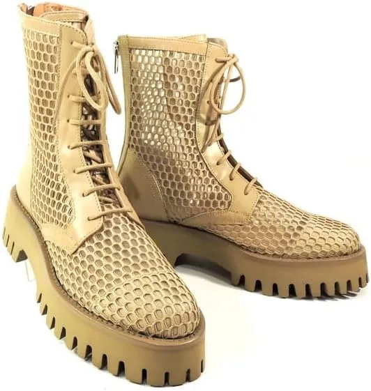 CASADEI Womens Sand Leather Summer Ankle Boots, Lace Up