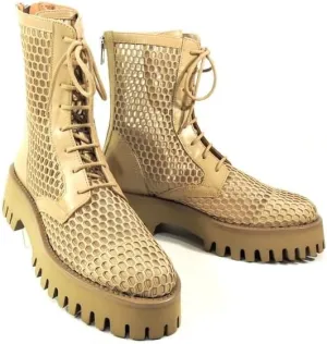 CASADEI Womens Sand Leather Summer Ankle Boots, Lace Up