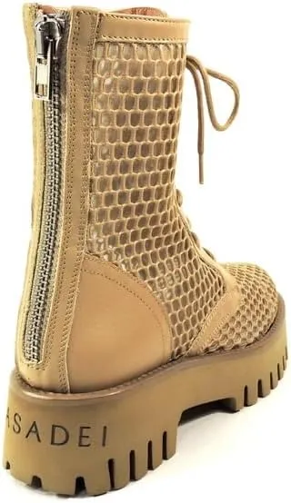 CASADEI Womens Sand Leather Summer Ankle Boots, Lace Up