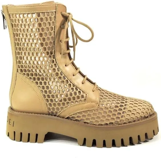 CASADEI Womens Sand Leather Summer Ankle Boots, Lace Up