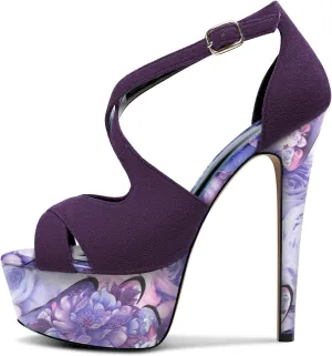 Castamere Peep Open Toe Platform High Stiletto Heel Patchwork Cross-Strap Two-Piece Sandals Sexy Dress 5.9 Inches Heels