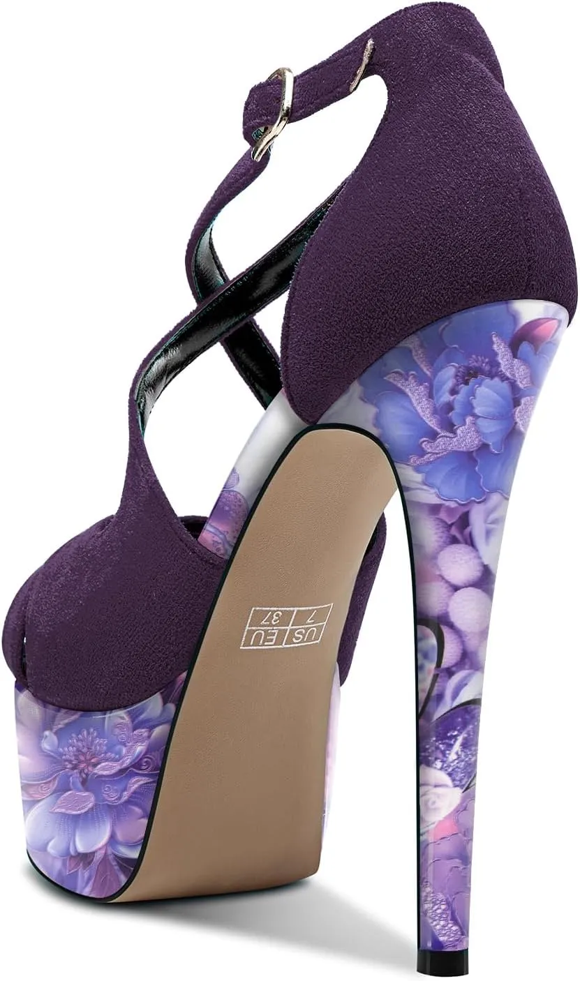 Castamere Peep Open Toe Platform High Stiletto Heel Patchwork Cross-Strap Two-Piece Sandals Sexy Dress 5.9 Inches Heels