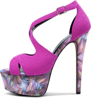 Castamere Peep Open Toe Platform High Stiletto Heel Patchwork Cross-Strap Two-Piece Sandals Sexy Dress 5.9 Inches Heels