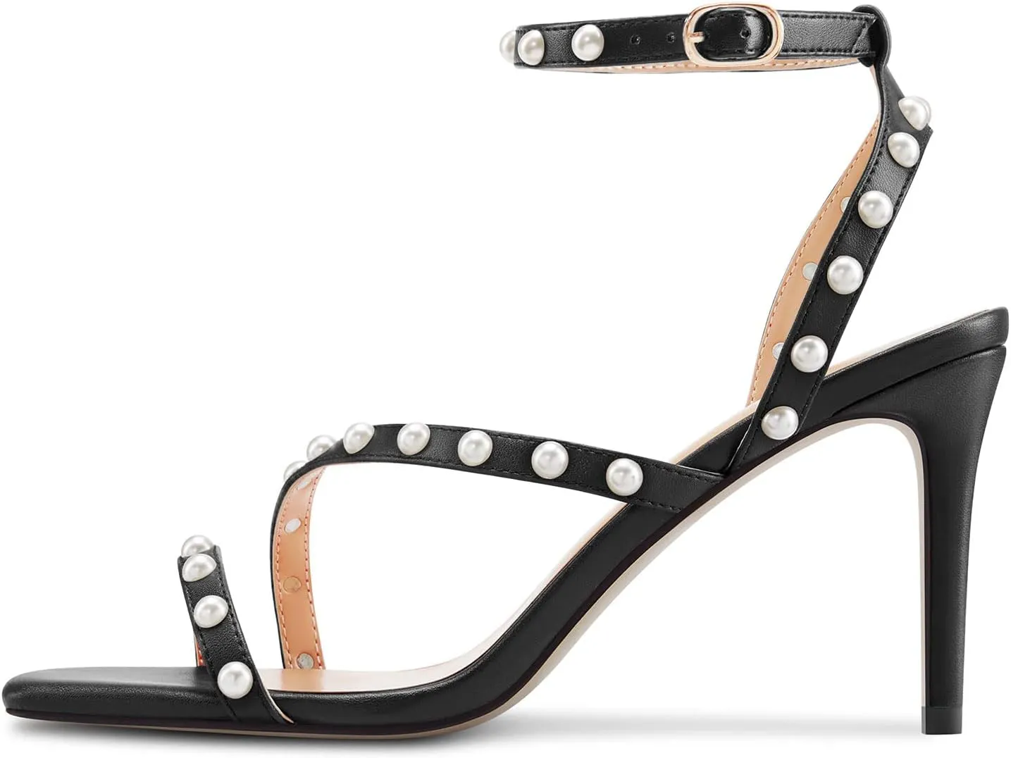 Castamere Women Mid Heel Open Toe Ankle Strap Sandals Pearls Cross-Strap Wedding Dress 3.2 Inches Heels