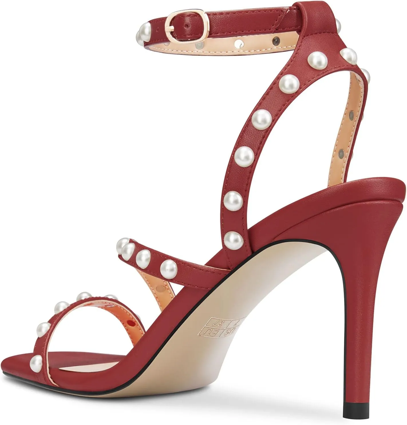 Castamere Women Mid Heel Open Toe Ankle Strap Sandals Pearls Cross-Strap Wedding Dress 3.2 Inches Heels