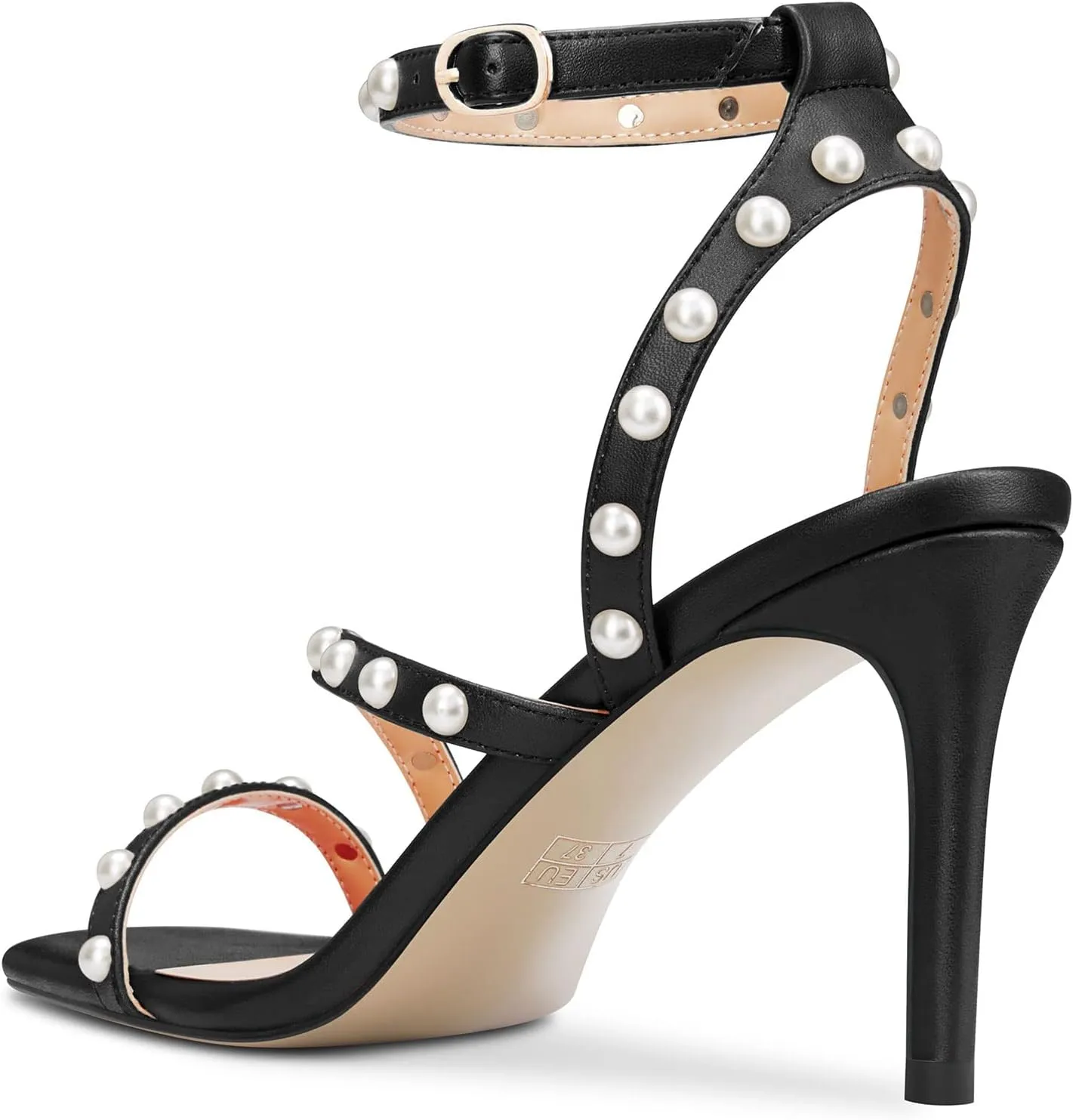 Castamere Women Mid Heel Open Toe Ankle Strap Sandals Pearls Cross-Strap Wedding Dress 3.2 Inches Heels
