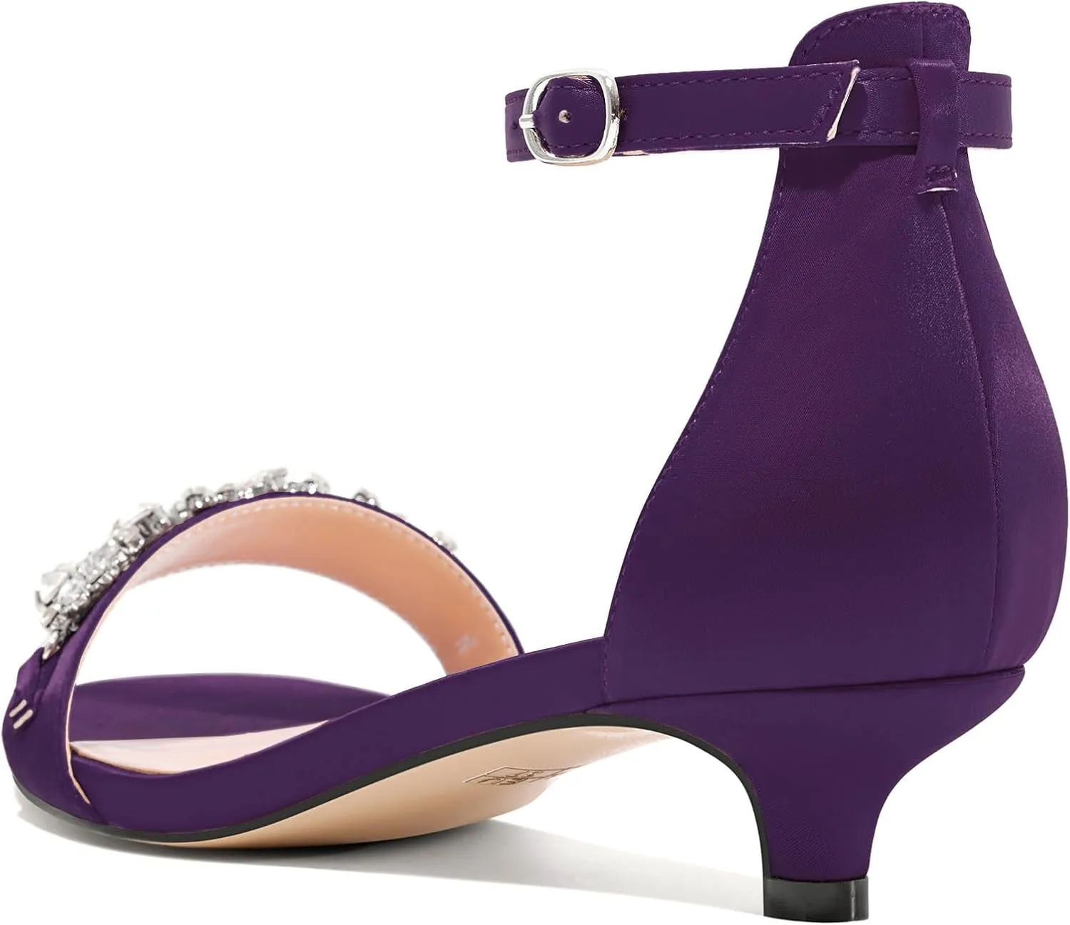 Castamere Womens Low Kitten Heel Open Toe Sandals Ankle Strap Rhinestone Crystal Wedding Dress Satin 1.2 Inches Heels