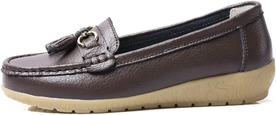 Casual Women's Loafers Flat Metal Buckle Comfortable Lightweight Penny Loafers for Womens Leather Slip-on Outdoor Driving Moccasion Boat Shoes