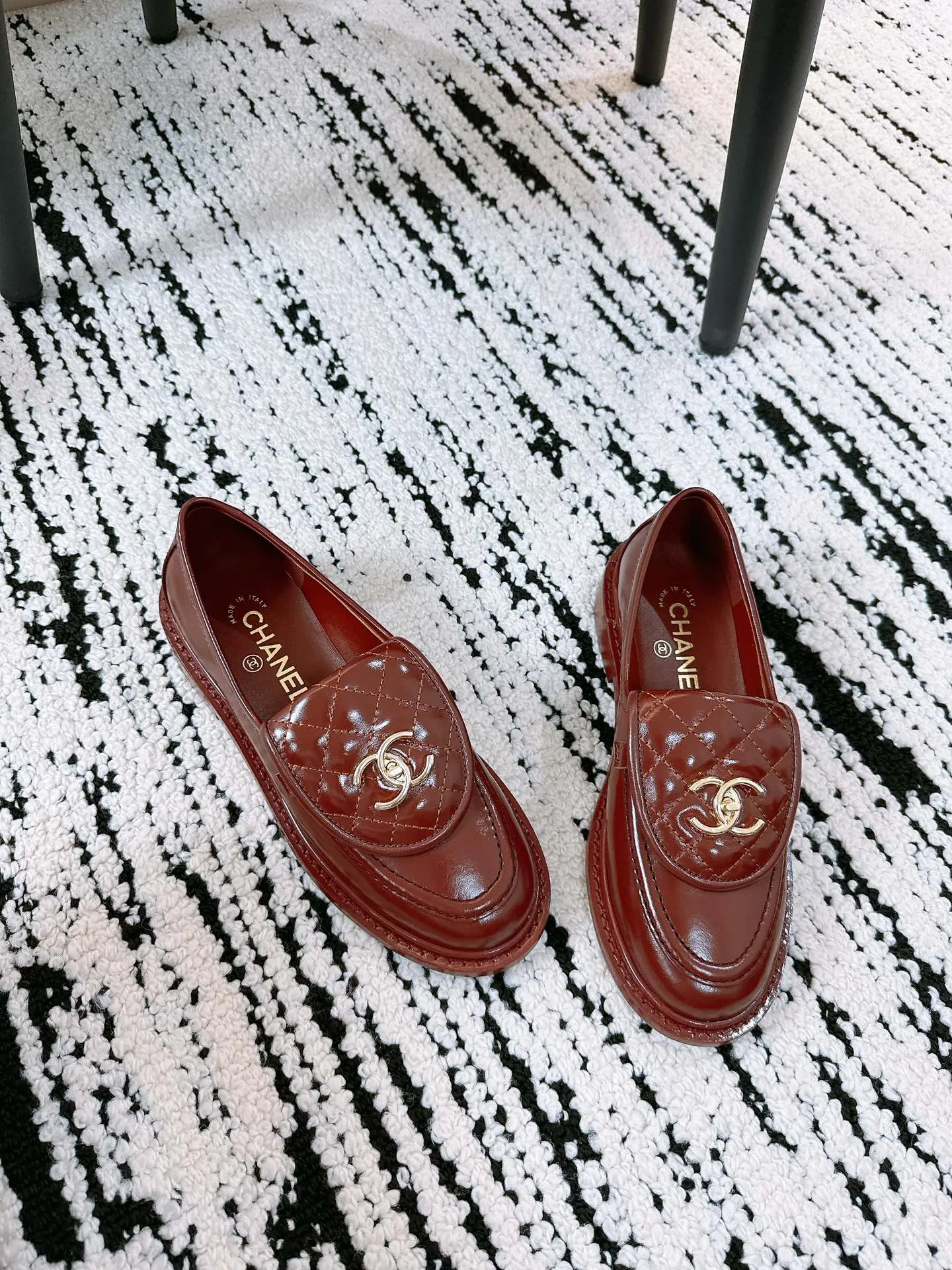 CC Moccasins 25mm In Brown Red Glossy Lambskin 144645
