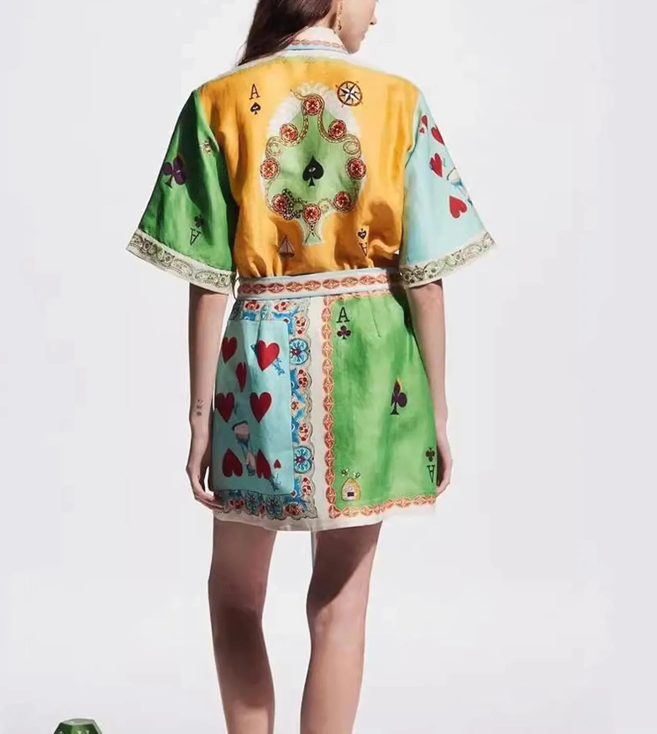 CHARTOU Women's Button Shirt Dress Floral Short Sleeve Lapel Collar Tie Knot Linen A Line Dress with Pockets