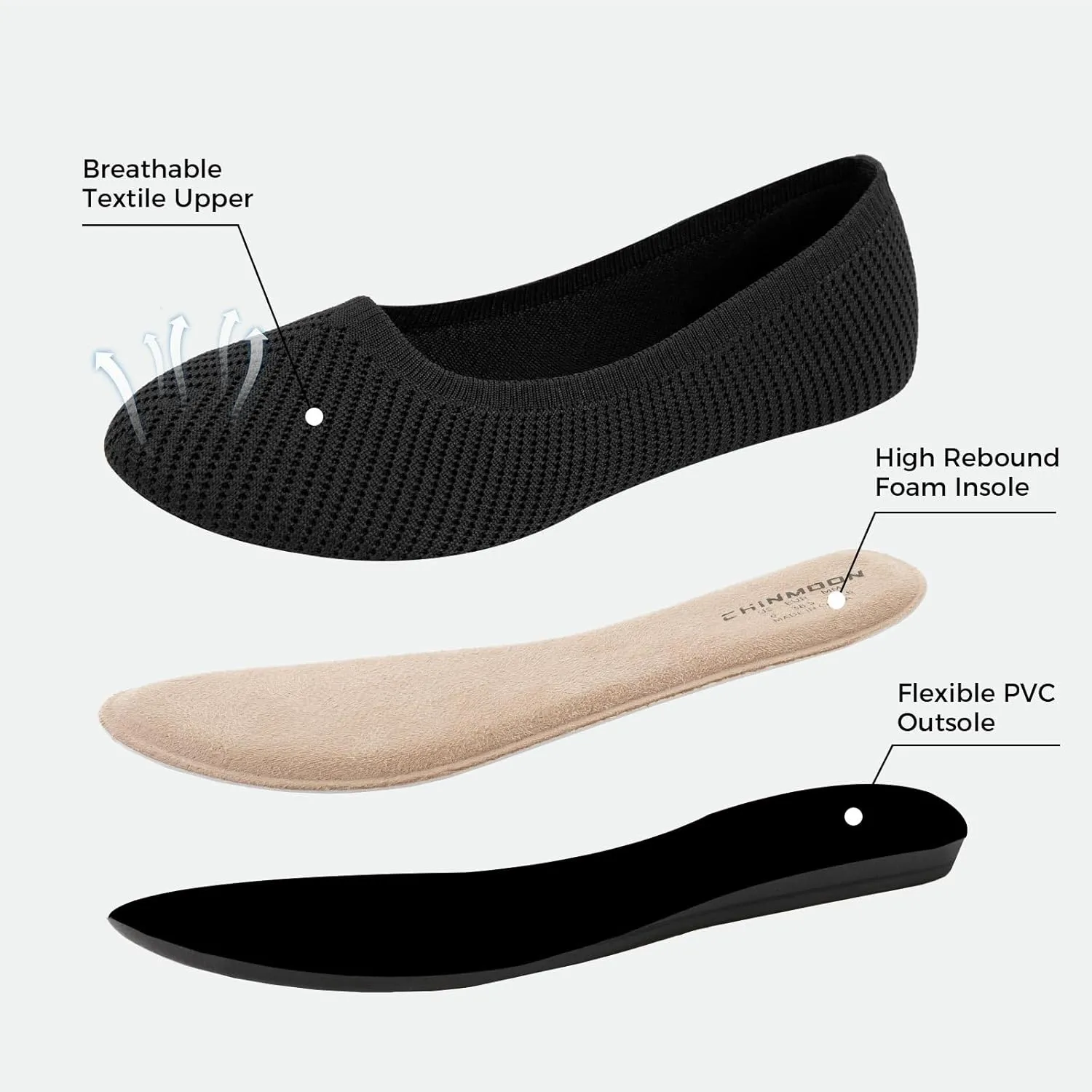 CHIN·MOON Women's Ballet Flats Comfortable Dressy Walking Dress Casual Shoes