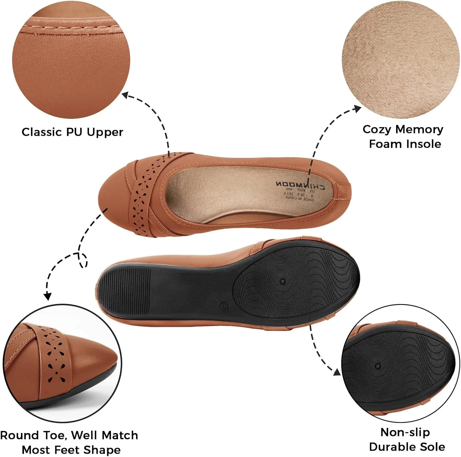 CHIN·MOON Women's Ballet Flats Comfortable Dressy Walking Dress Casual Shoes