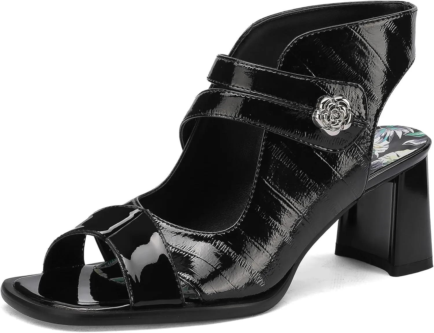 Chunky Gladiator Sandals for Women Summer Dressy High Heels Square Toe Block Sandalias Para Mujer Open Toe Faux Leather Strappy Outdoor Ladies Wedding 3 Inch Sandles