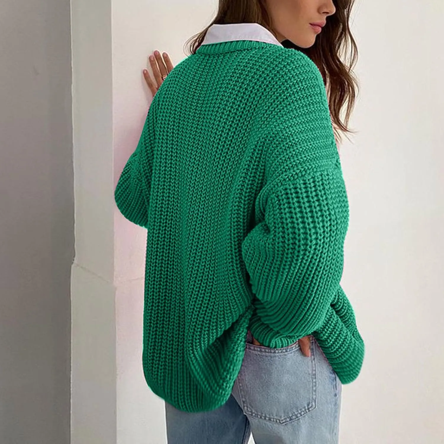 Chunky Knit Winter Sweater for Women Casual Loose Oversized Long Sleeve Crewneck Pullover Sweaters Jumper Tops