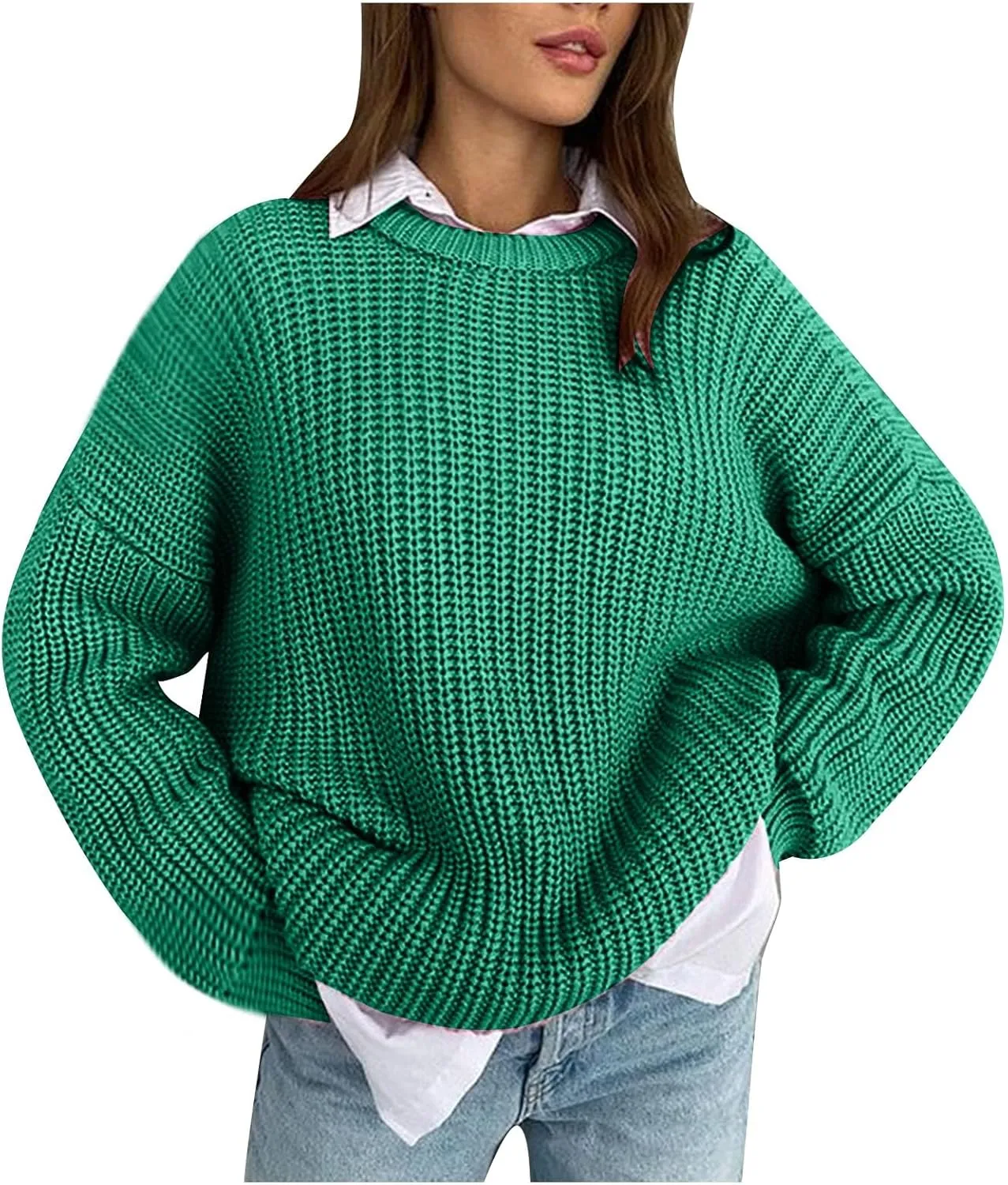 Chunky Knit Winter Sweater for Women Casual Loose Oversized Long Sleeve Crewneck Pullover Sweaters Jumper Tops