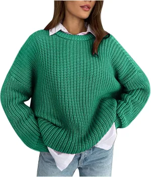 Chunky Knit Winter Sweater for Women Casual Loose Oversized Long Sleeve Crewneck Pullover Sweaters Jumper Tops