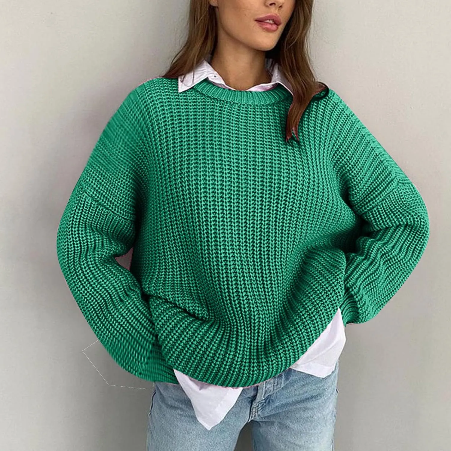 Chunky Knit Winter Sweater for Women Casual Loose Oversized Long Sleeve Crewneck Pullover Sweaters Jumper Tops