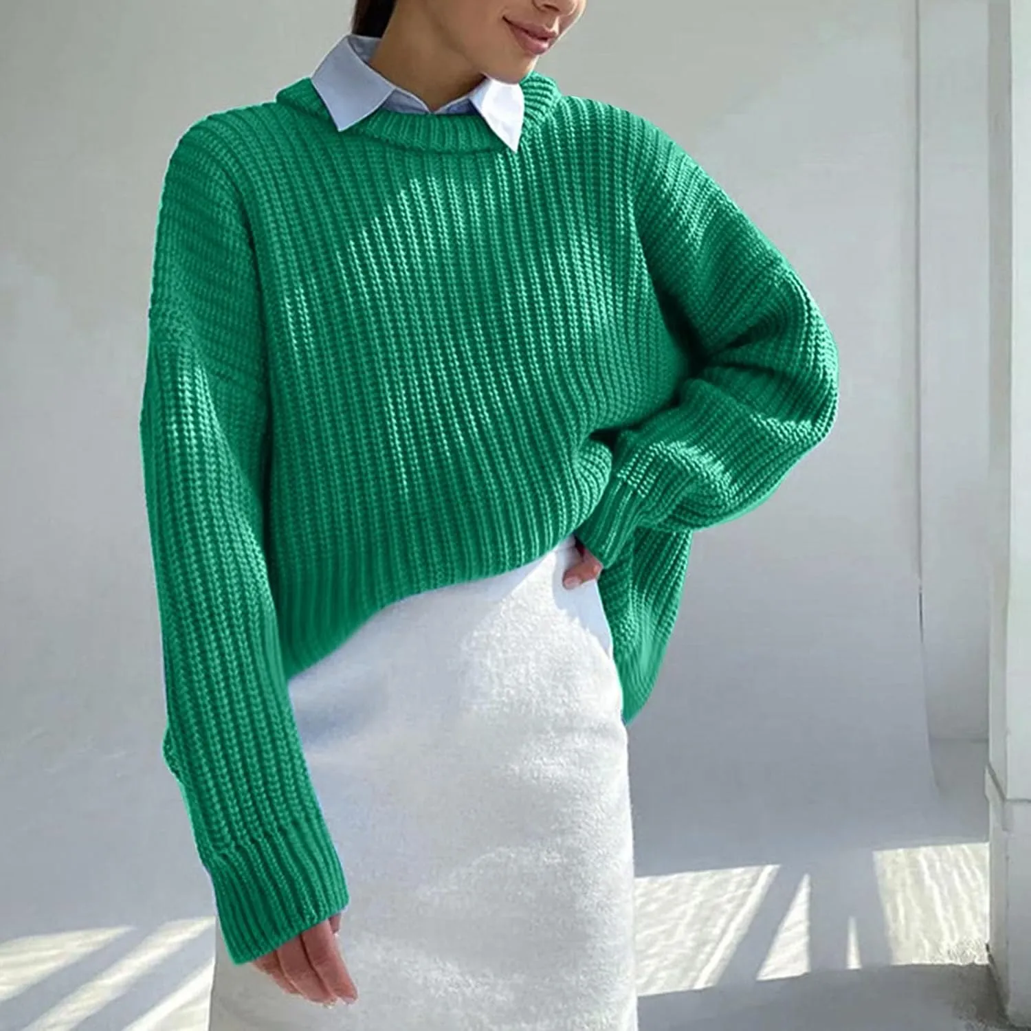 Chunky Knit Winter Sweater for Women Casual Loose Oversized Long Sleeve Crewneck Pullover Sweaters Jumper Tops