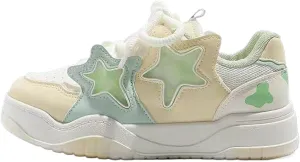 Chunky Platform Sneakers for Women Low-top Star Skate Walking Shoes Patchwork Cow Print Casual Students Back to School