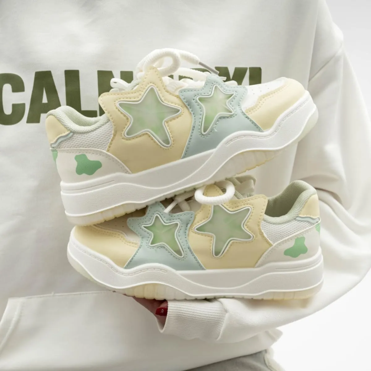 Chunky Platform Sneakers for Women Low-top Star Skate Walking Shoes Patchwork Cow Print Casual Students Back to School