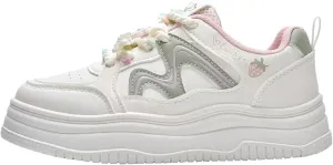Chunky Platform Sneakers for Women Strawberry Pattern Skate Shoes with Accessories Sport, Travel Casual Walking