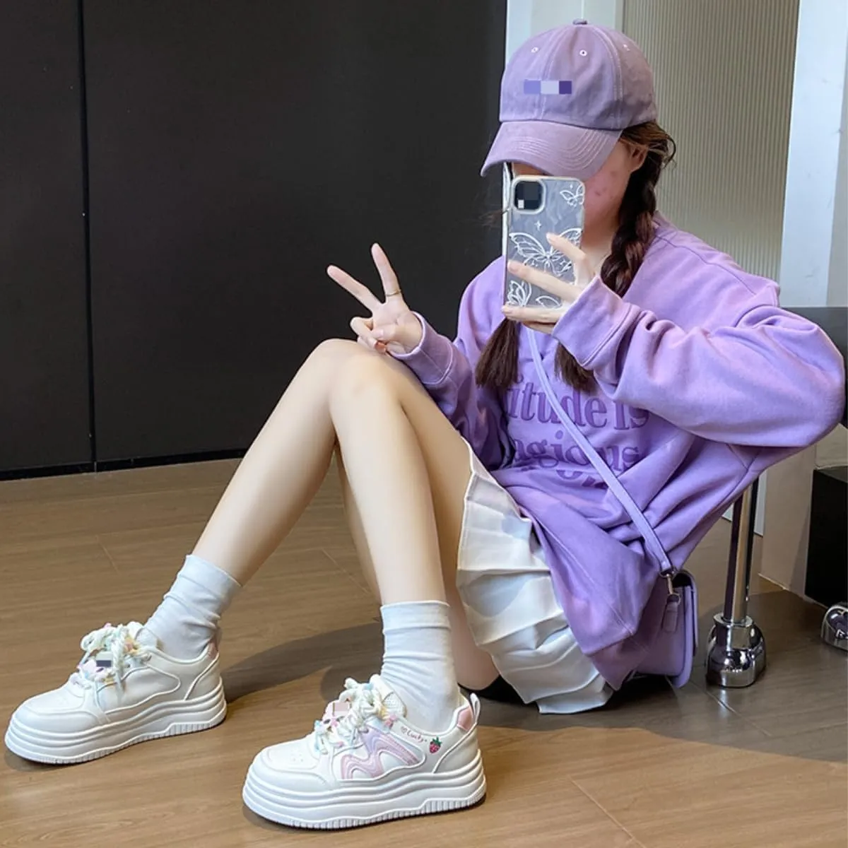 Chunky Platform Sneakers for Women Strawberry Pattern Skate Shoes with Accessories Sport, Travel Casual Walking