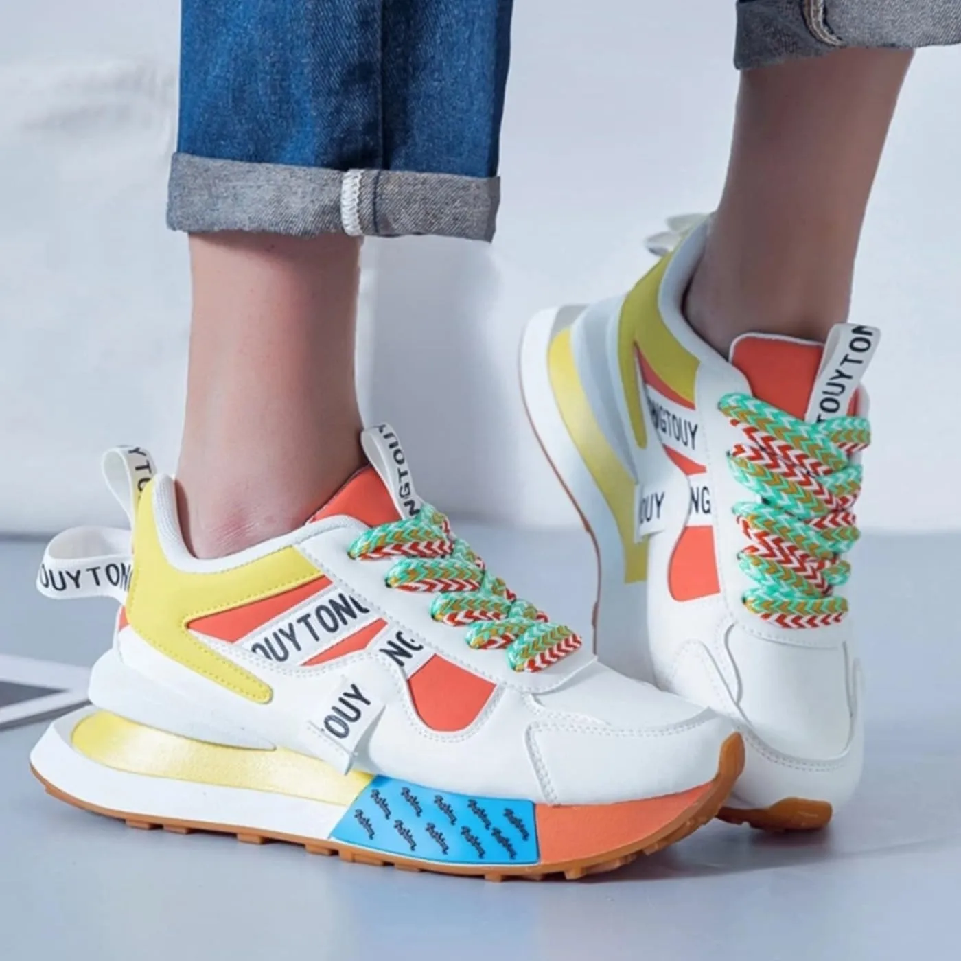 Chunky Sneakers for Women & Girls Cute Y2K Rainbow-Colored Walking Shoes for Travel & Gifts