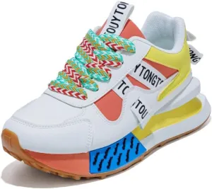 Chunky Sneakers for Women & Girls Cute Y2K Rainbow-Colored Walking Shoes for Travel & Gifts