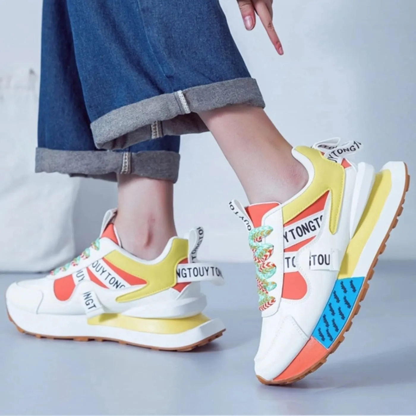 Chunky Sneakers for Women & Girls Cute Y2K Rainbow-Colored Walking Shoes for Travel & Gifts