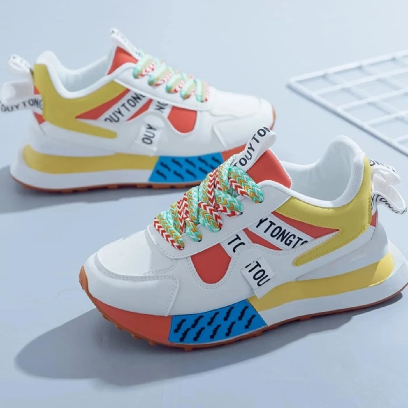 Chunky Sneakers for Women & Girls Cute Y2K Rainbow-Colored Walking Shoes for Travel & Gifts
