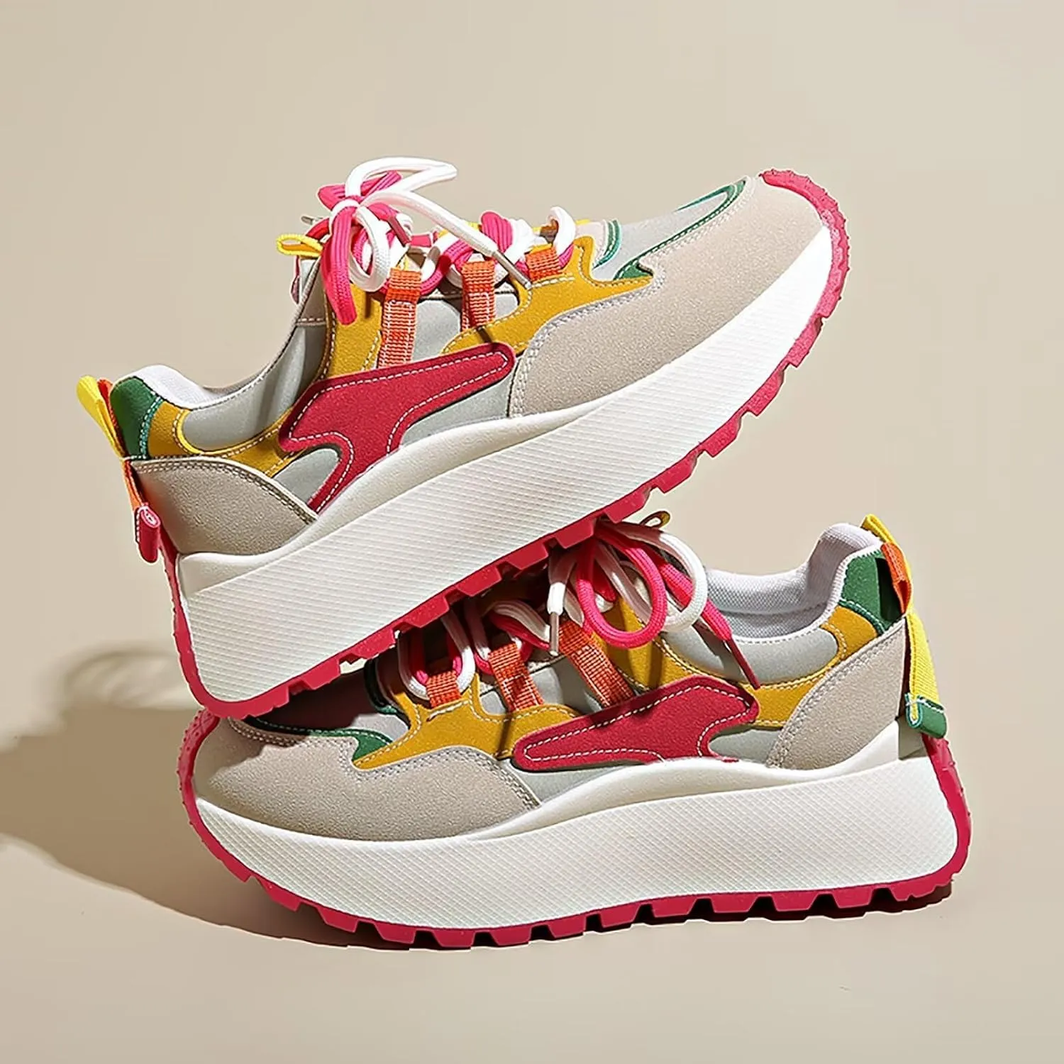 Chunky Sneakers for Women Color Block Platform Walking Shoes