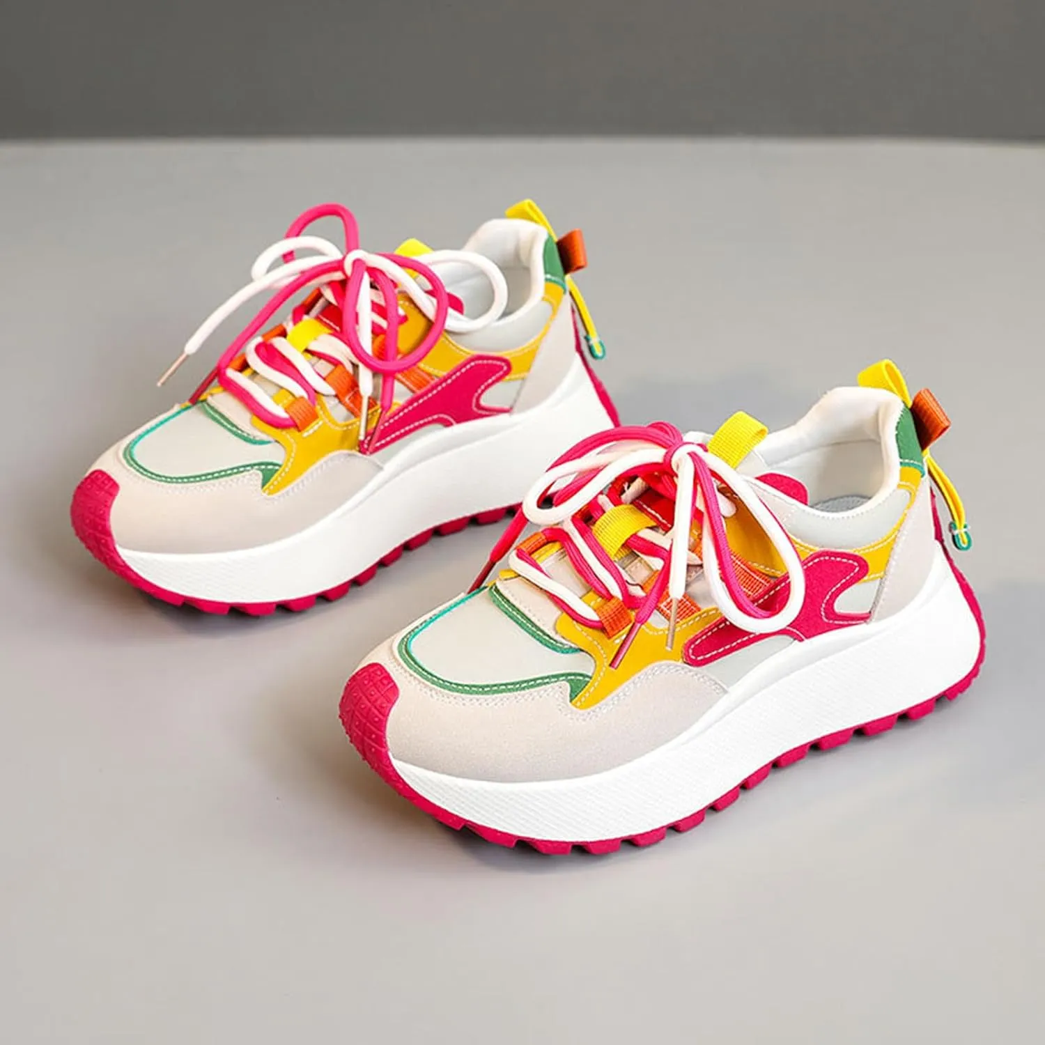 Chunky Sneakers for Women Color Block Platform Walking Shoes
