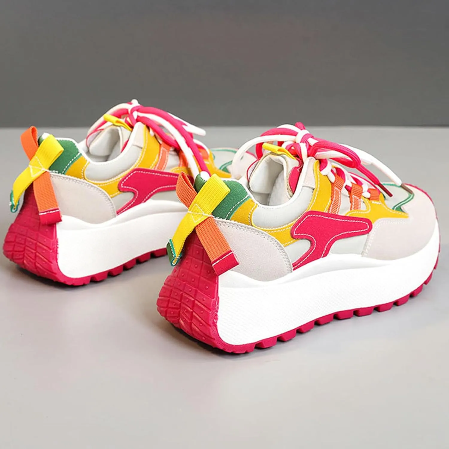 Chunky Sneakers for Women Color Block Platform Walking Shoes