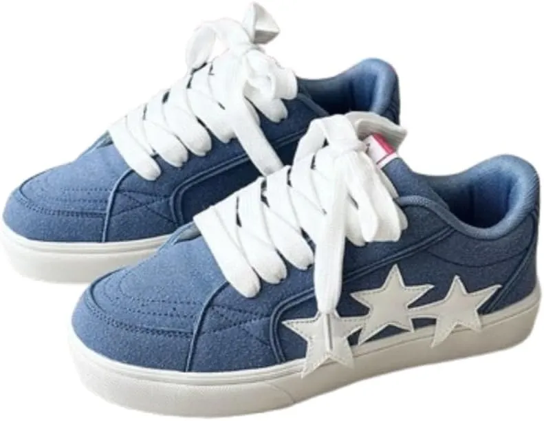 Chunky Sneakers Women, 3 Star Patch, Chunky Laces, Contrast Color, Round Toe, Height Boost, Y2K Street Platform Shoes