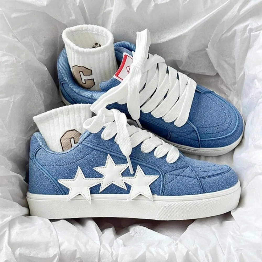 Chunky Sneakers Women, 3 Star Patch, Chunky Laces, Contrast Color, Round Toe, Height Boost, Y2K Street Platform Shoes