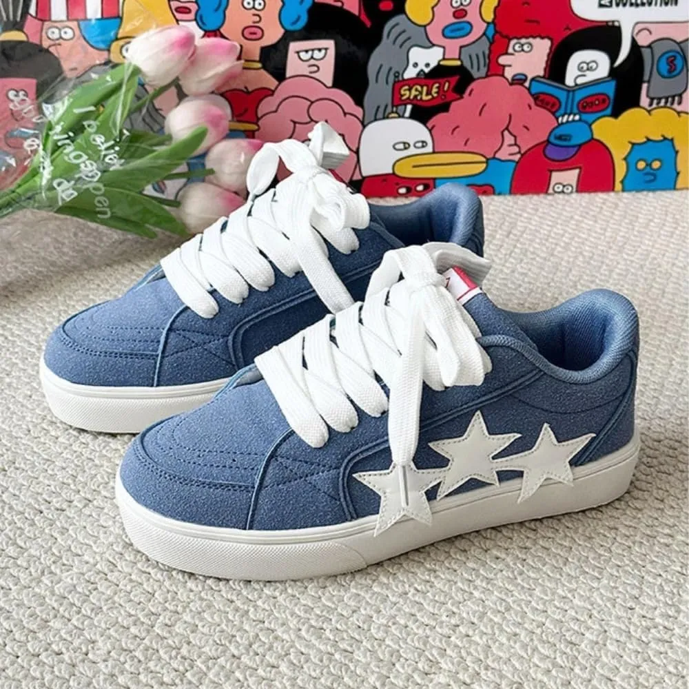 Chunky Sneakers Women, 3 Star Patch, Chunky Laces, Contrast Color, Round Toe, Height Boost, Y2K Street Platform Shoes