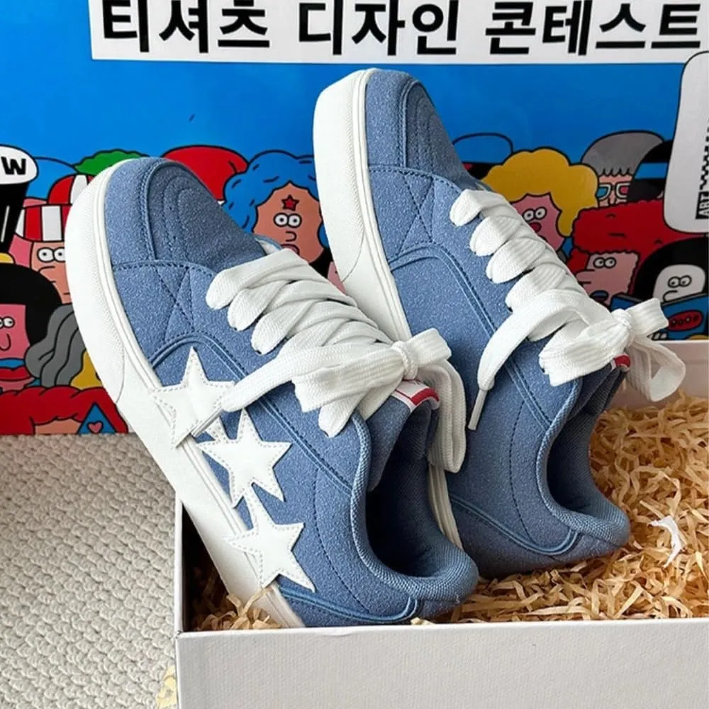 Chunky Sneakers Women, 3 Star Patch, Chunky Laces, Contrast Color, Round Toe, Height Boost, Y2K Street Platform Shoes