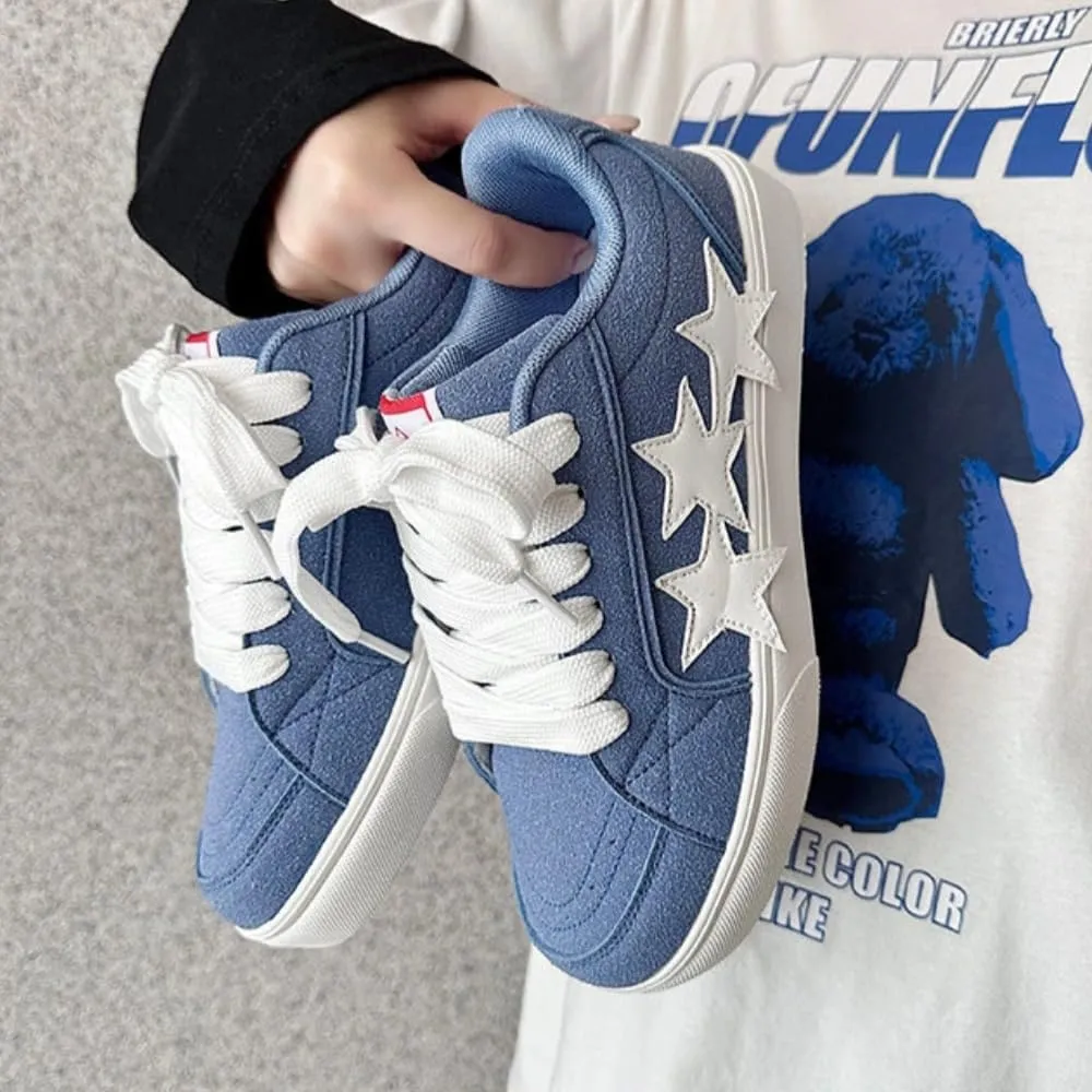Chunky Sneakers Women, 3 Star Patch, Chunky Laces, Contrast Color, Round Toe, Height Boost, Y2K Street Platform Shoes