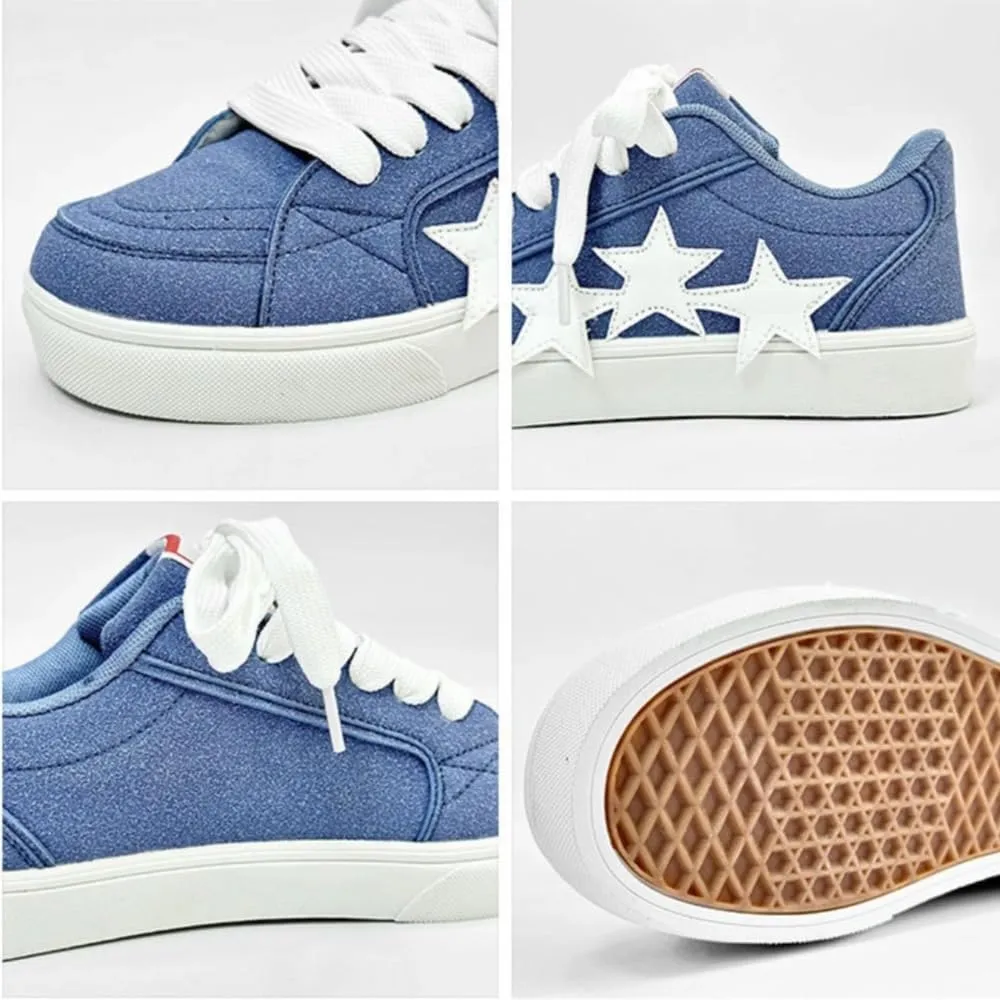 Chunky Sneakers Women, 3 Star Patch, Chunky Laces, Contrast Color, Round Toe, Height Boost, Y2K Street Platform Shoes