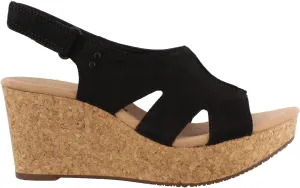 Clarks womens Annadel Bari wedges sandals, Black Nubuck, 12 Wide US