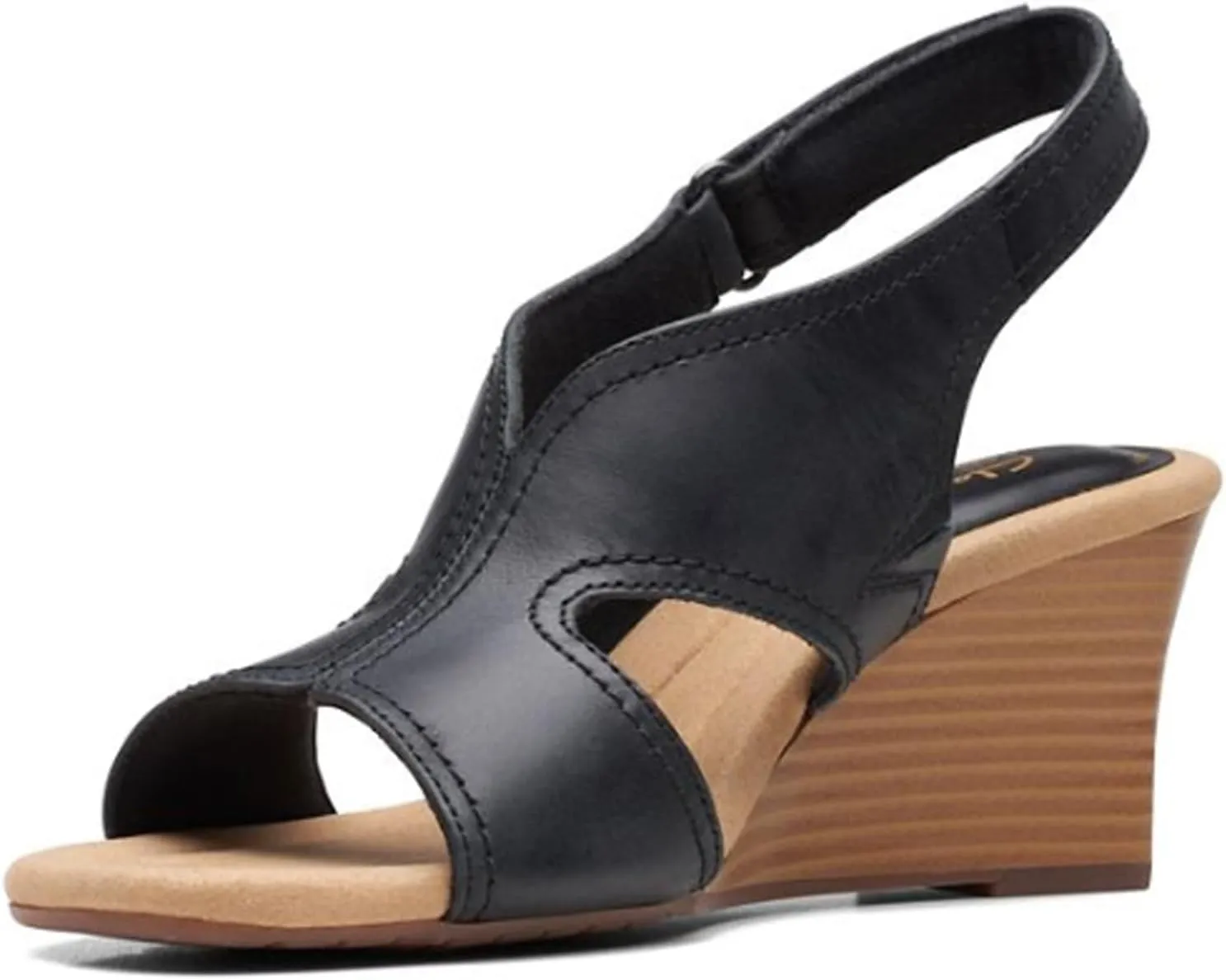 Clarks Womens Kyarra Aster Leather Wedge Sandals