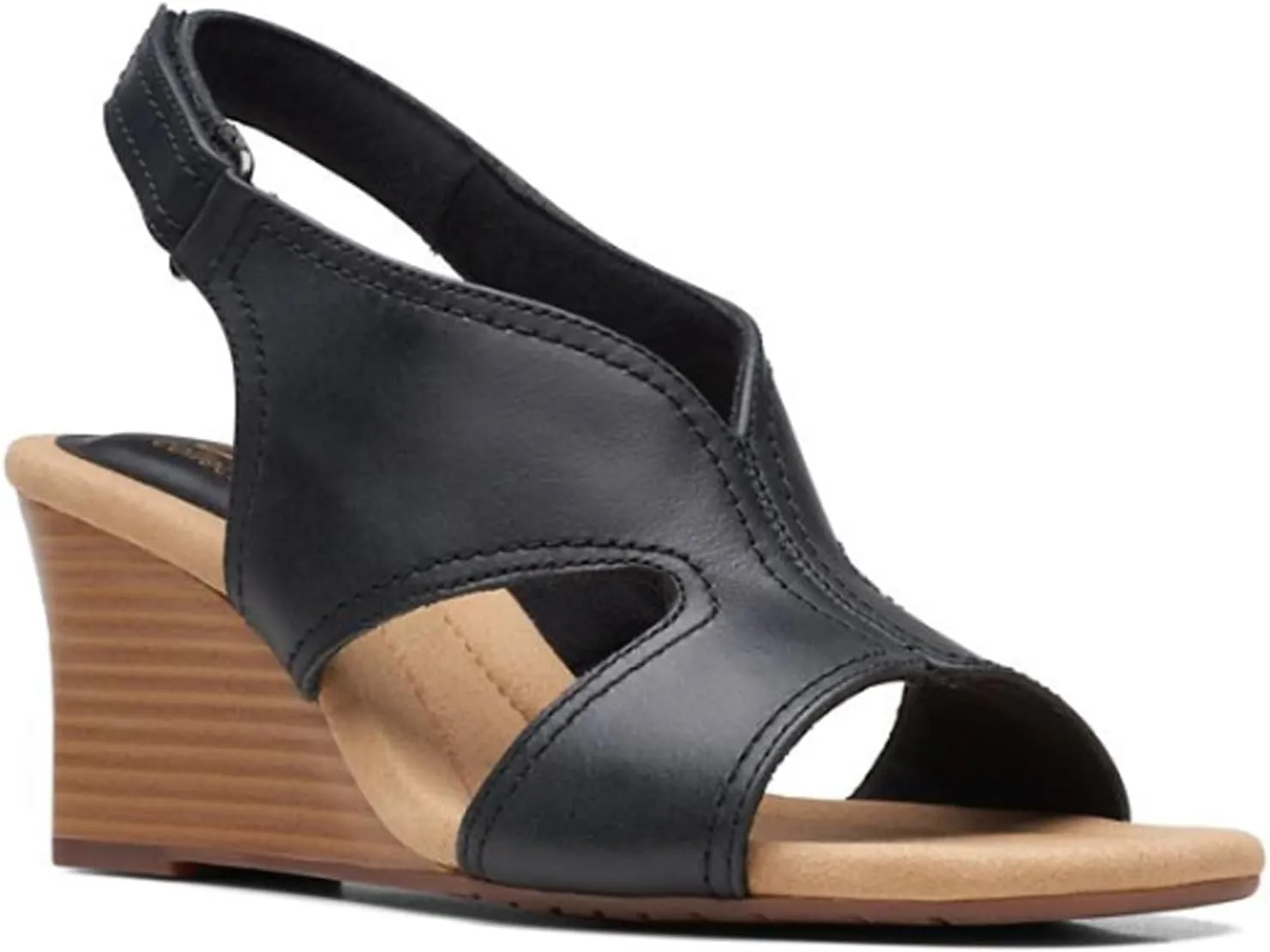 Clarks Womens Kyarra Aster Leather Wedge Sandals