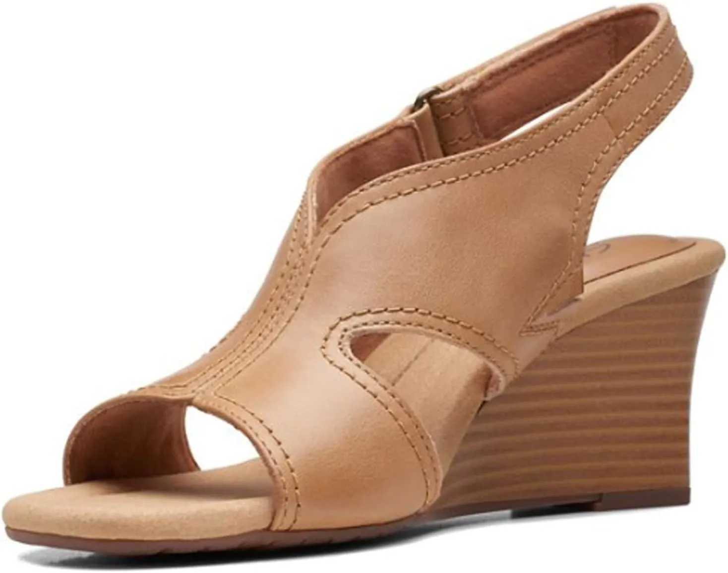 Clarks Womens Kyarra Aster Leather Wedge Sandals