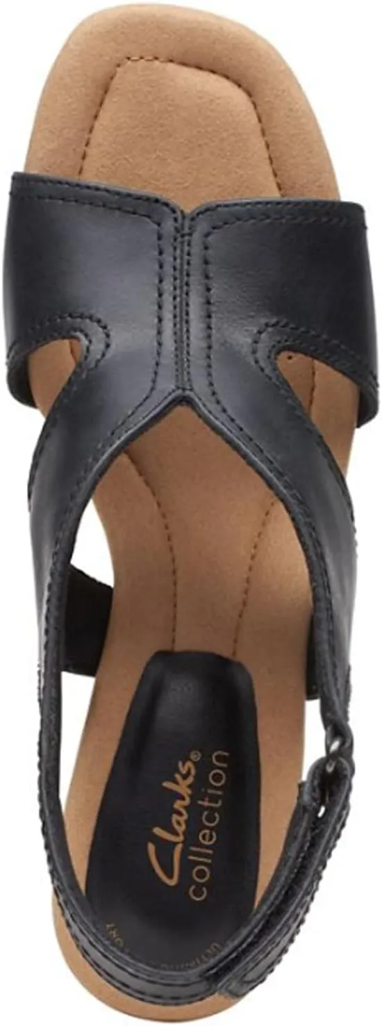 Clarks Womens Kyarra Aster Leather Wedge Sandals