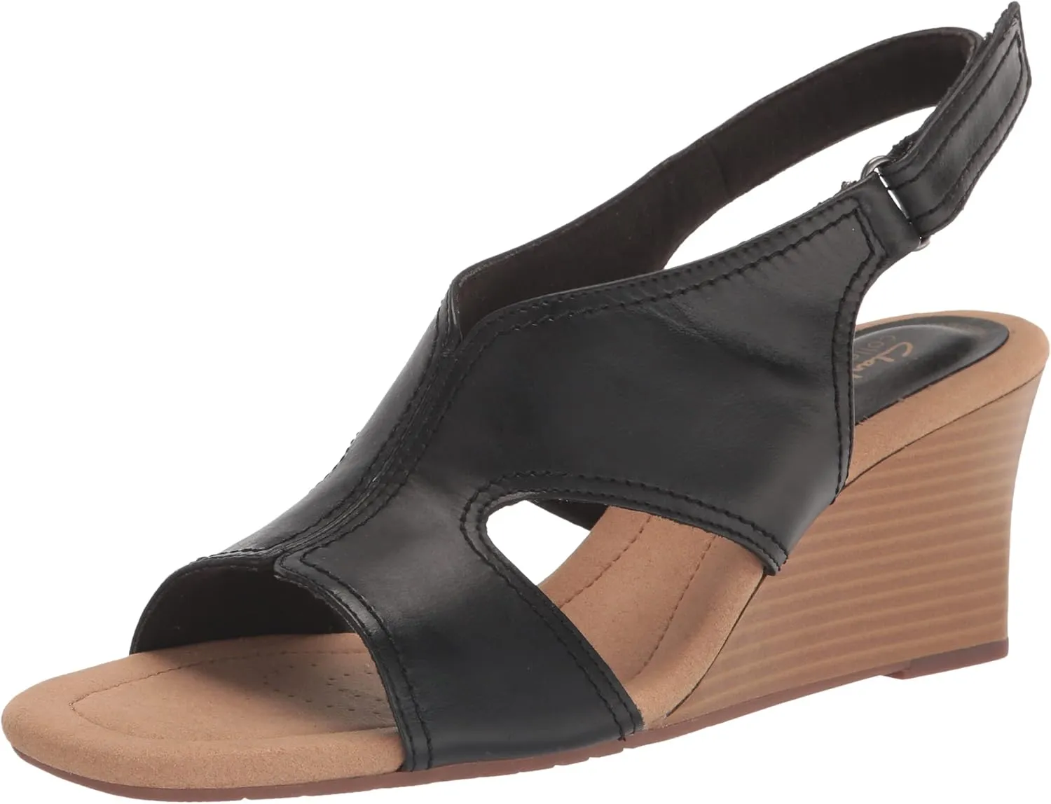 Clarks Womens Kyarra Aster Leather Wedge Sandals