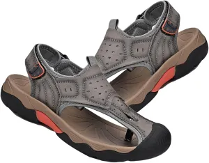 Closed Toe Sandals Men Outdoor Sports Sandals Summer Men's Beach Shoes Leather Casual Trekking Walking Hiking Sandals
